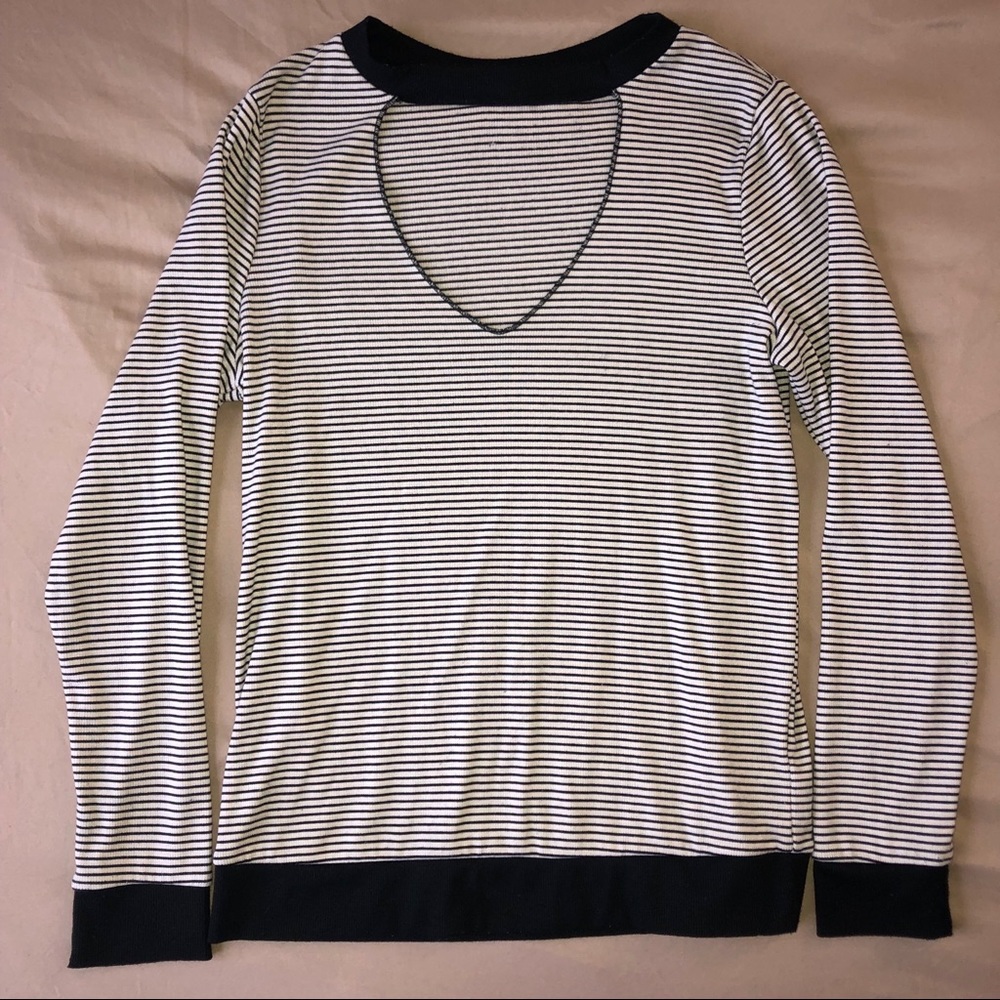 Long sleeve striped shirt with chest cutout